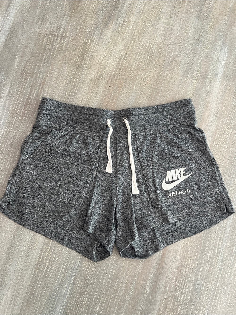 Nike Women's Heather Gray Athletic Lounge Shorts with White Drawstring NWT